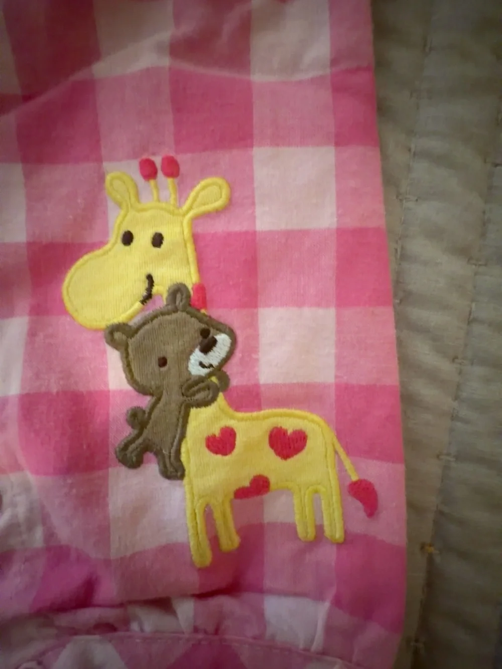Carter's Pink Gingham Romper with Giraffe Appliqué
